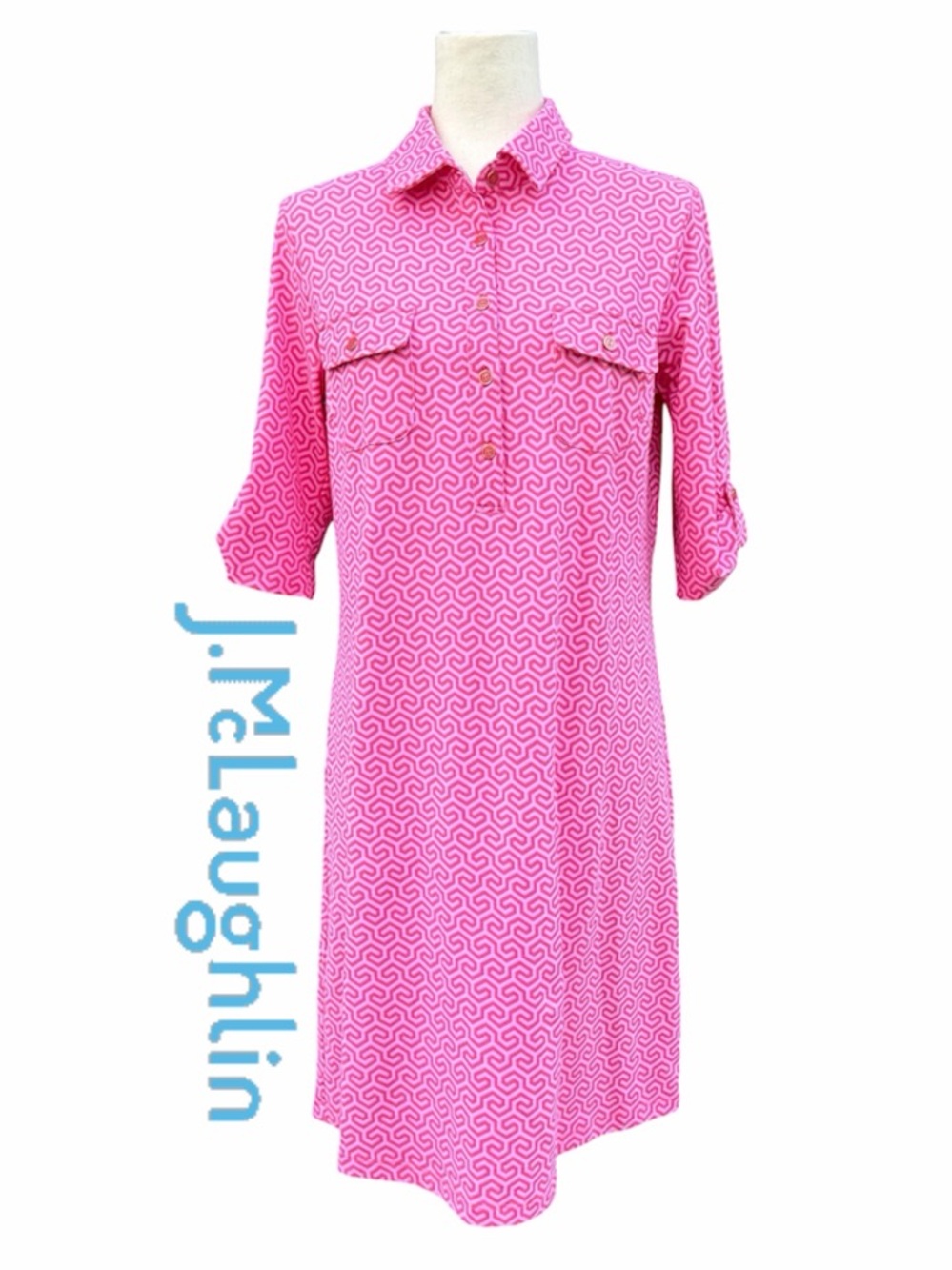 J. McLaughlin Lawrence Dress shirtdress Bubblegum Pink Patterned Collared Tunic